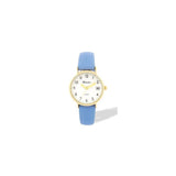 Ravel Ladies Gold-Tone Dated Watch with White Dial and Blue Faux Leather Strap