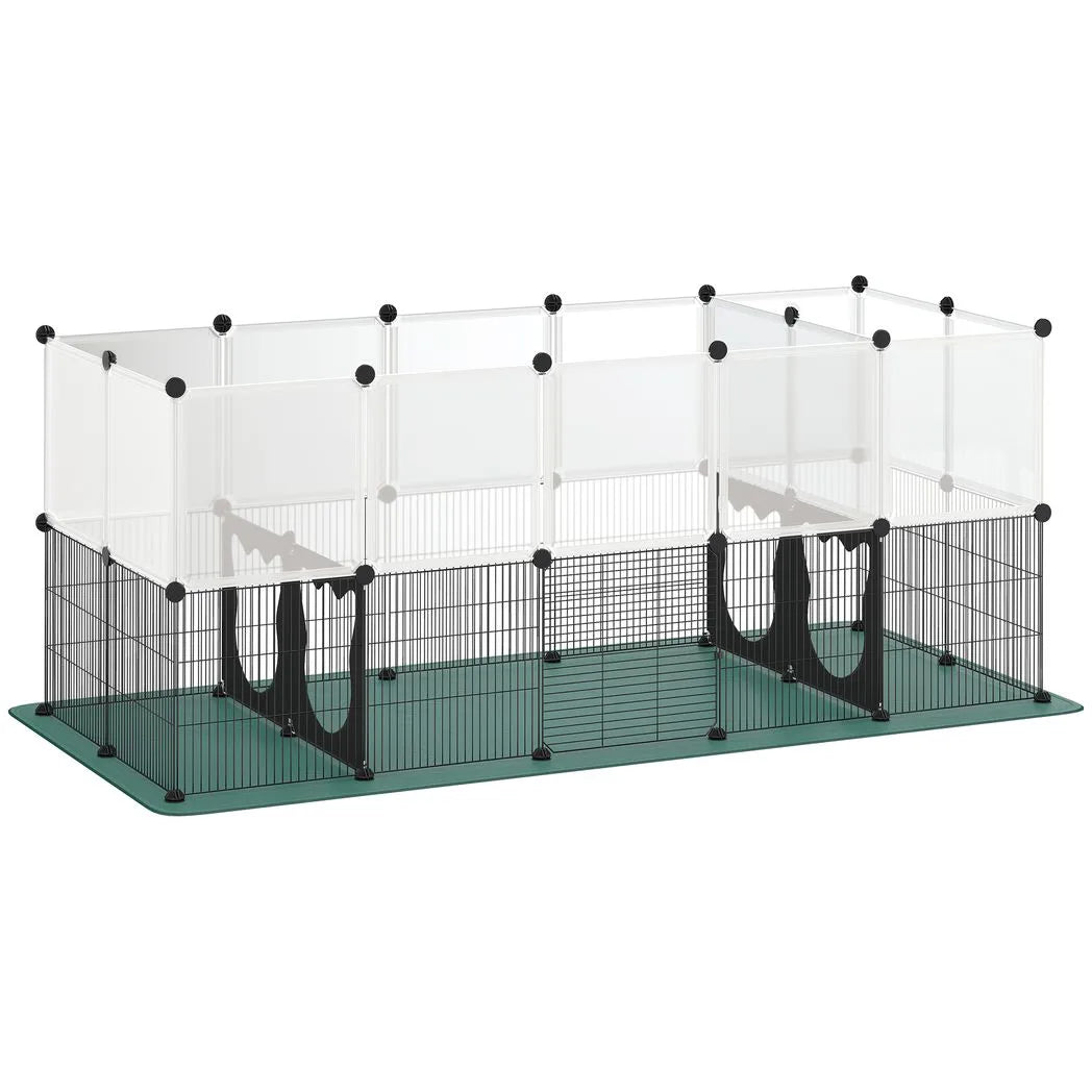 PawHut Small Animal Playpen with Waterproof Mat, 34-Panel DIY Metal Pet Fence – Indoor and Outdoor