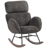 HOMCOM Upholstered Rocking Chair with Adjustable Headrest – Raindrop Velvet Rocker, Rubberwood Legs, Dark Grey