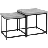 HOMCOM Coffee Table Set of 2 with 3.5cm Thick Tabletop – Square Nest of Tables, Grey