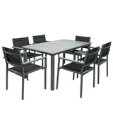 Outsunny 7-Piece Garden Dining Set for 6 with Acacia Wood Table & Stackable Texteline Chairs, Grey