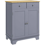 HOMCOM Kitchen Sideboard with Solid Wood Top, Adjustable Shelf & Drawers – Floor Storage Cabinet, Grey