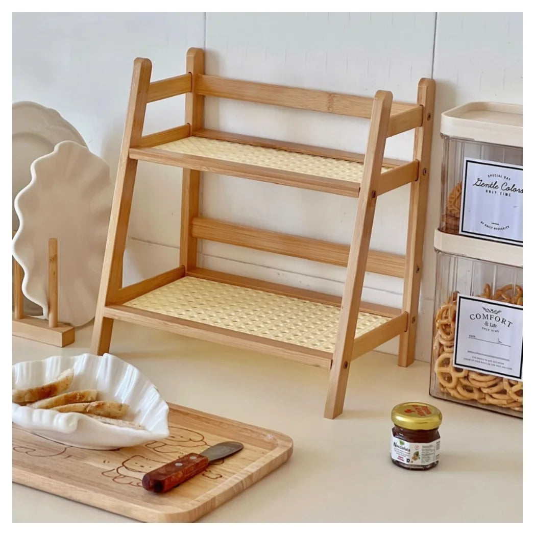 2-Tier Wooden Countertop Organiser Rack – Multipurpose Kitchen Storage Shelf, Large