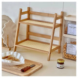 2-Tier Wooden Countertop Organiser Rack – Multipurpose Kitchen Storage Shelf, Large