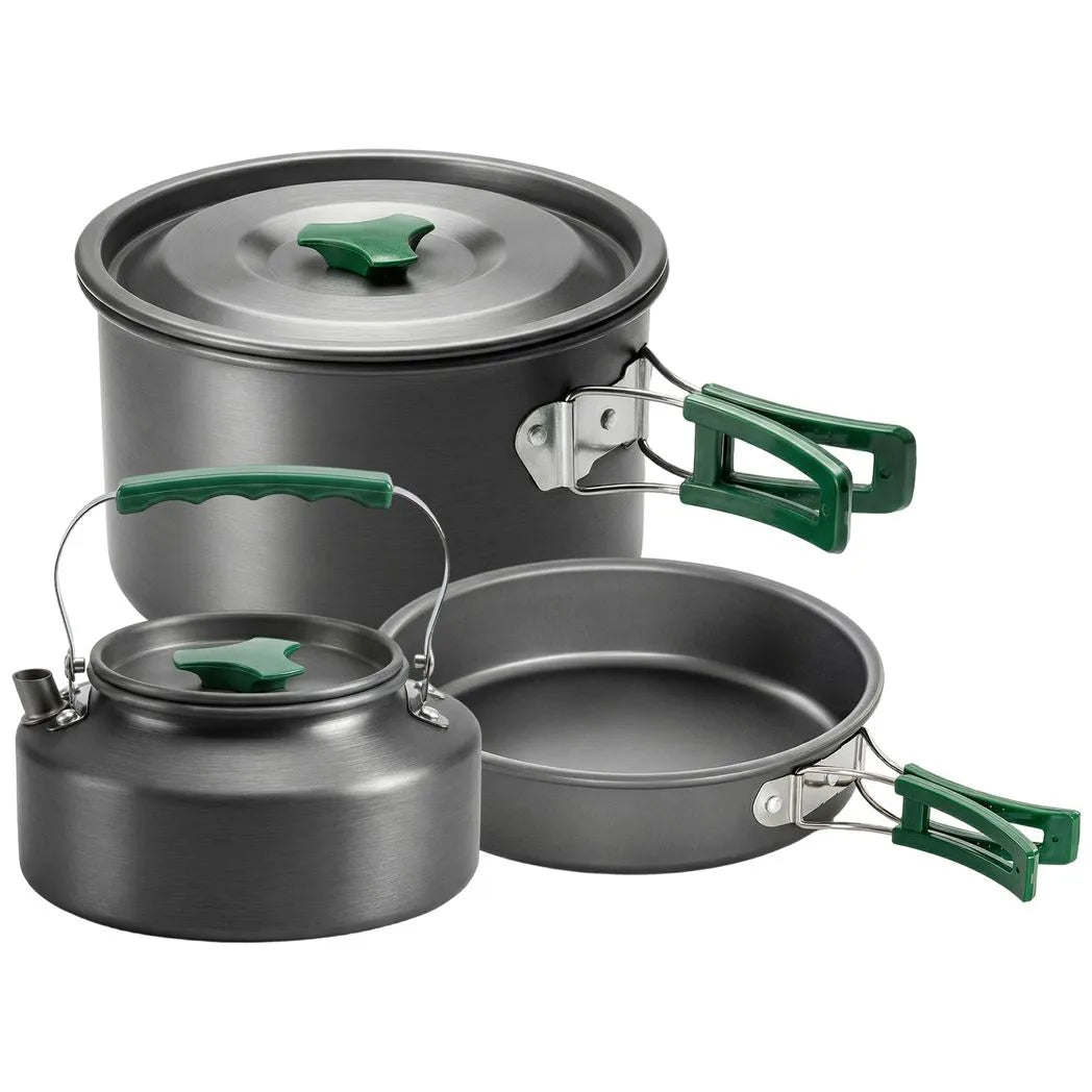 Outsunny Camping Cookware Set for 2–3 People with Pot, Pan & Kettle – Ultralight Aluminium Cooking Kit, Grey