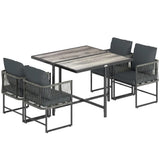 Outsunny 4-Seater Rattan Garden Dining Set – 108cm Wood-Effect Table and Space-Saving Chairs with Thick Cushions, Black