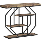 HOMCOM 4-Tier Industrial Console Table with Metal Frame – Entryway Hall Table, Rustic Brown