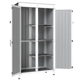 Outsunny Outdoor Storage Cabinet with 3 Removable Shelves and Asphalt Roof – Wood and Steel Garden Tool Shed, White and Black