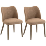 HOMCOM Set of 2 Linen-Look Dining Chairs with Padded Seat and Rubberwood Legs – Kitchen Seating, Brown