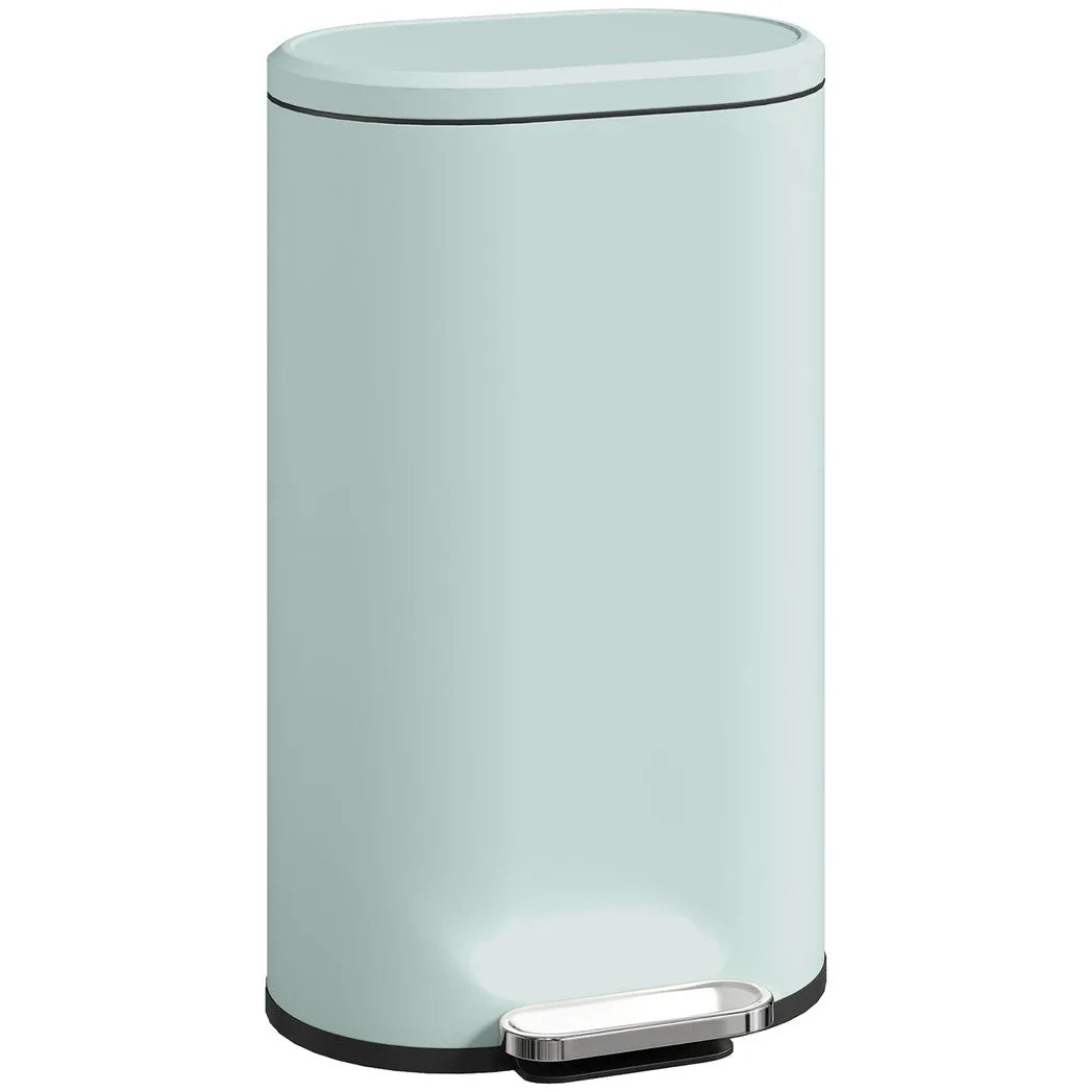 HOMCOM 30L Pedal Kitchen Bin with Soft-Close Lid & Removable Bucket – Curved Modern Design, Green