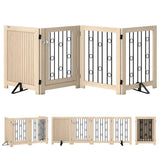 PawHut 4 Panel Freestanding Dog Gate with Lockable Door and Support Feet – Foldable Indoor Barrier, Oak