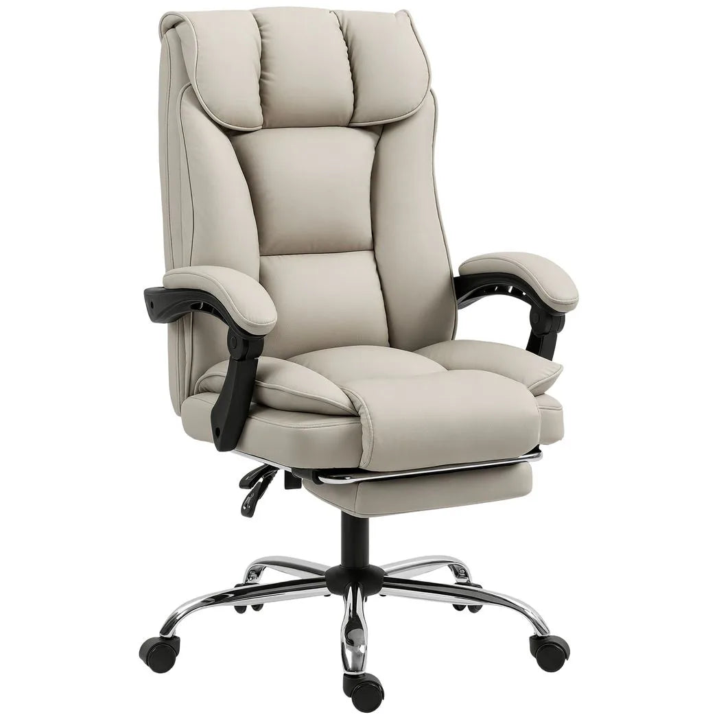 HOMCOM Pet-Friendly Faux Leather Executive Office Chair with Footrest and Double-Layer Padding, Khaki