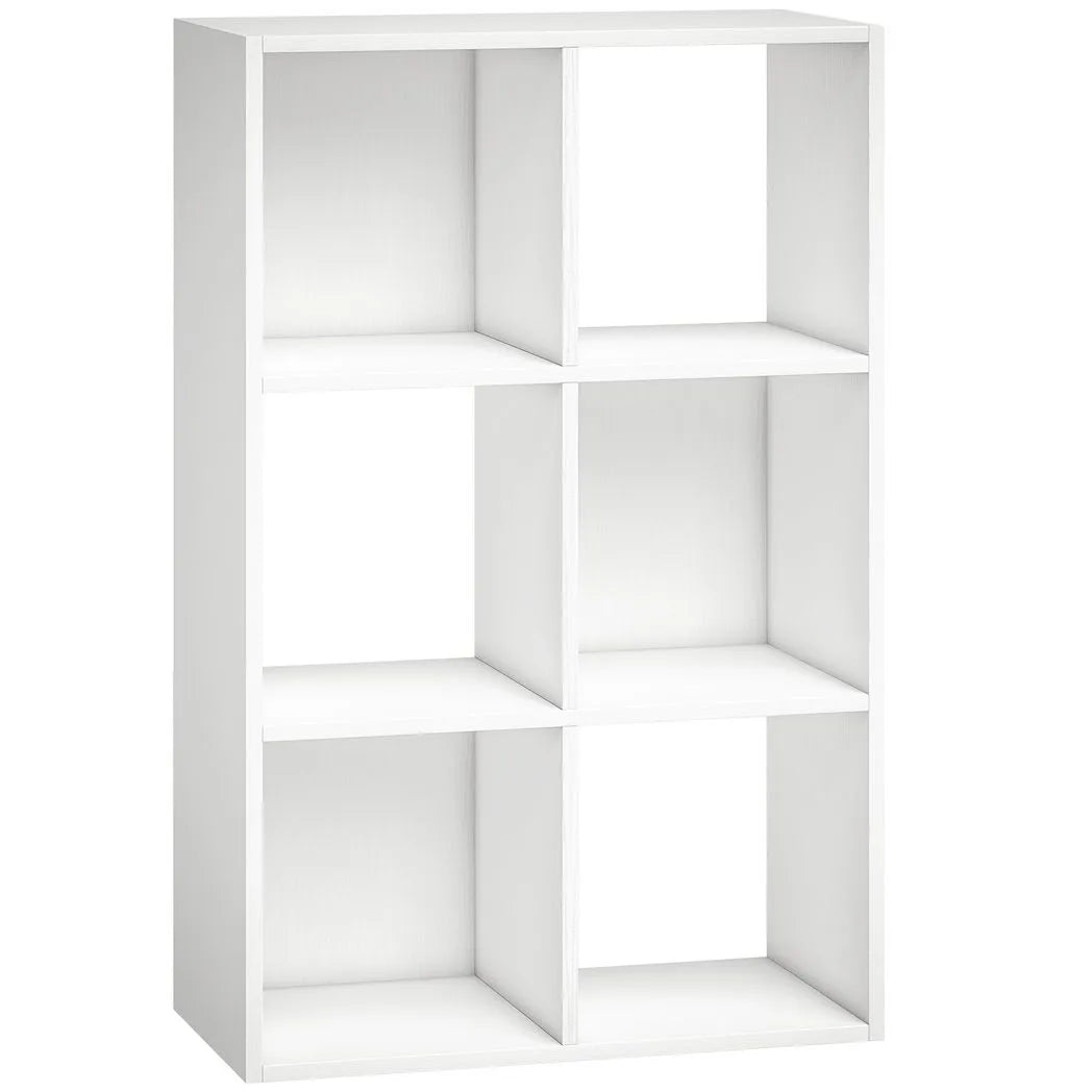 HOMCOM Industrial Style 3-Tier Storage Shelf with 6 Compartments – Bookcase for Living Room, White Wood Effect
