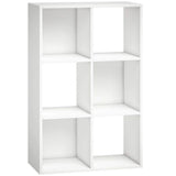 HOMCOM Industrial Style 3-Tier Storage Shelf with 6 Compartments – Bookcase for Living Room, White Wood Effect
