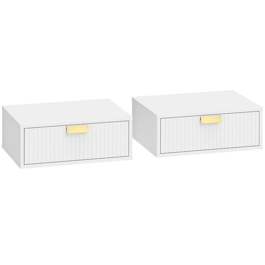 HOMCOM Floating Bedside Tables, Set of 2 Wall Mounted Nightstands with Wave Drawer, White