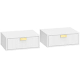 HOMCOM Floating Bedside Tables, Set of 2 Wall Mounted Nightstands with Wave Drawer, White