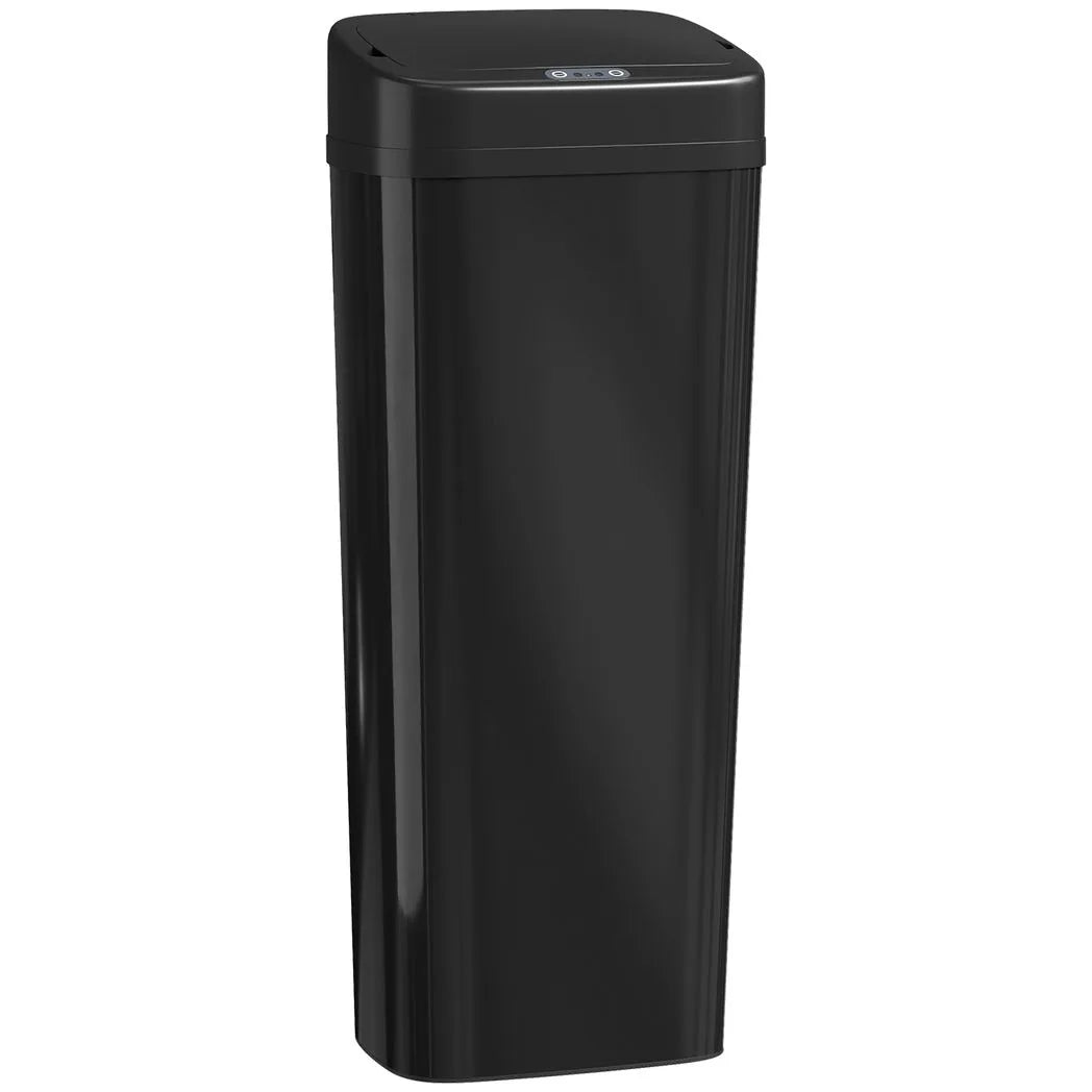 HOMCOM 50L Stainless Steel Sensor Bin with Slim Design and Bag-Fixing Ring – Touchless Kitchen Bin, Black