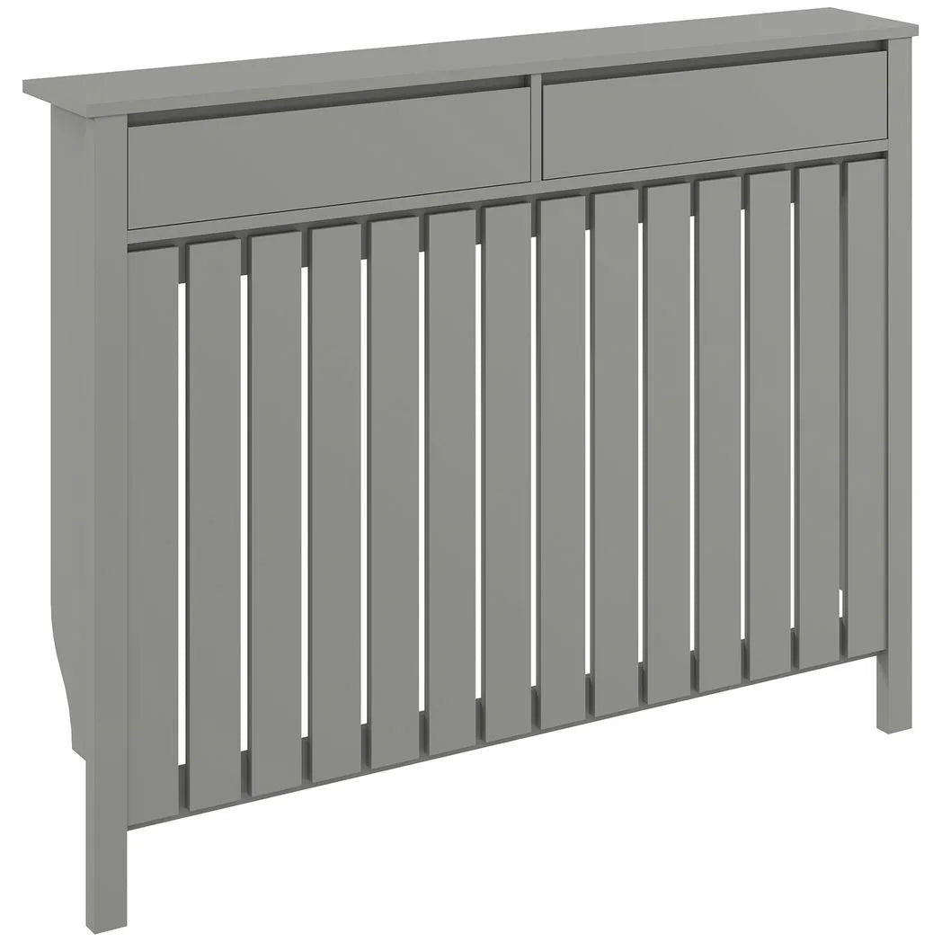 HOMCOM Modern Radiator Cover with Top Drawers and Vertical Slats, 93 x 119cm – Slimline Heater Cabinet, Grey