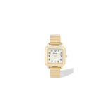 Ravel Ladies Easy Read Square White Dial Watch with Gold-Tone Stainless Steel Expander Bracelet, 28mm