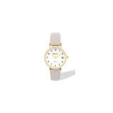 Ravel Ladies Gold-Tone Dated Watch with White Dial and Grey Faux Leather Strap