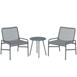 Outsunny 3 Piece Rattan Bistro Set with 2 Chairs and Round Coffee Table, Dark Grey