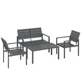 Outsunny 4 Piece HDPE Garden Furniture Set with Loveseat, 2 Armchairs and Coffee Table – Dark Grey