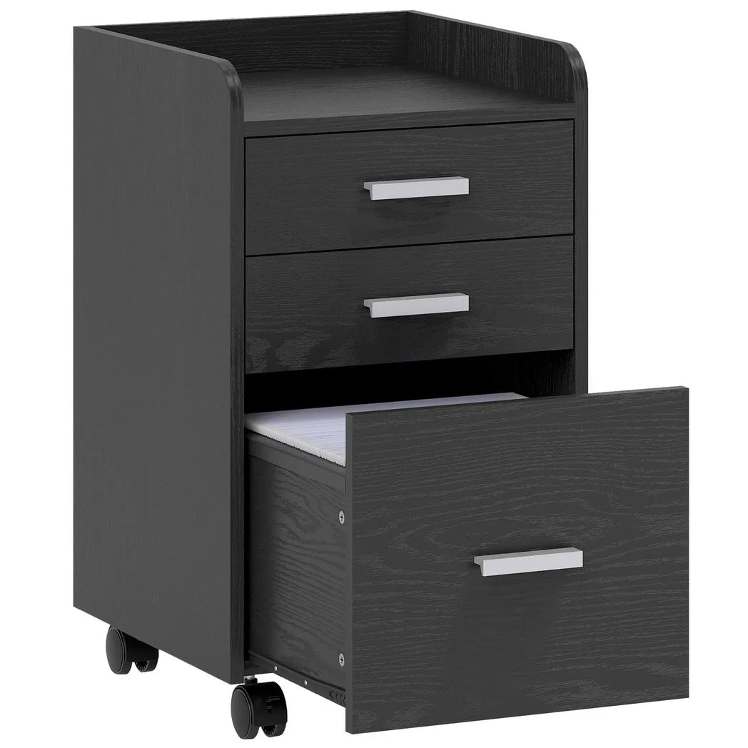HOMCOM 3 Drawer Rolling Filing Cabinet with Printer Top – Under-Desk A4 Hanging Folder Storage, Black