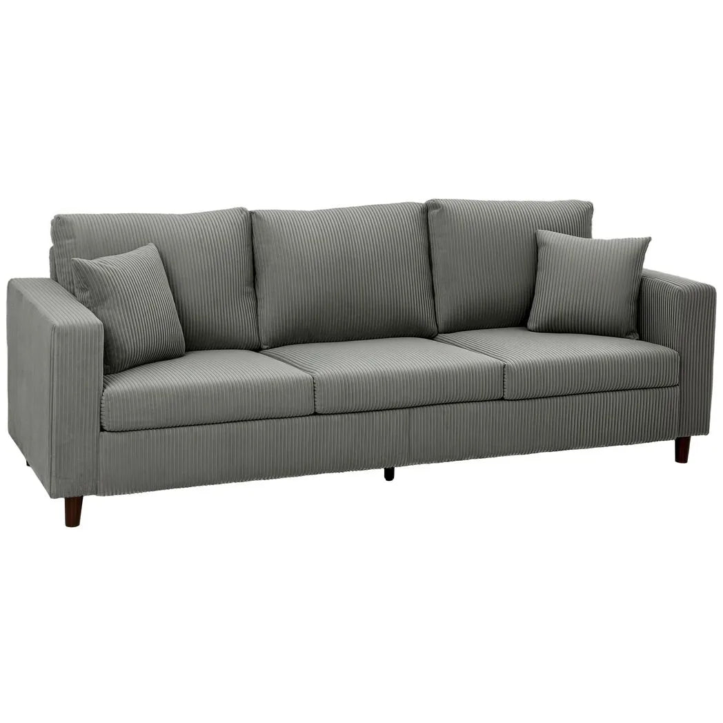 HOMCOM 3 Seater Corduroy Sofa with Extra-Wide 196cm Seat and Pocket Spring Cushions – Light Grey
