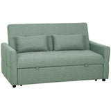HOMCOM 2 Seater Sofa Bed with Three-Position Back & 2 Pillows – Pull-Out Guest Bed, Green Linen-Look