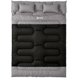 Outsunny Double Sleeping Bag with 2 Pillows, 220 x 160cm – Extra-Large Camping Bag for Adults, Black and Grey