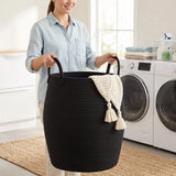 65L Foldable Laundry Basket with Handles – Bamboo & Fabric Storage Bin for Bedroom & Bathroom, Black