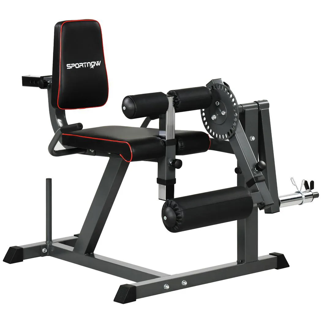 SPORTNOW Seated Leg Extension & Curl Machine, Plate Loaded with 32 Positions – Lower Body Home Gym Trainer