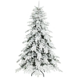 HOMCOM 6ft Snow Flocked Artificial Christmas Tree with 1338 Moulded Tips & Folding Metal Base – Green/White