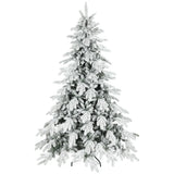 HOMCOM 7ft Super Flocked Christmas Tree with 1866 Branches – Full-Bodied Snowy Artificial Tree, Green and White