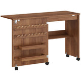 HOMCOM Folding Sewing Table with Storage, Thread Racks & Lockable Casters – Rolling Craft Table, Brown