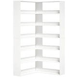 HOMCOM 7-Tier L-Shaped Corner Bookcase with Rear Guards and Anti-Tip Hardware – Bookshelf, White Wood Effect
