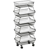 HOMCOM 5-Tier Stackable Storage Trolley – Fruit and Vegetable Cart for Kitchen and Living Room with Lockable Wheels, Black