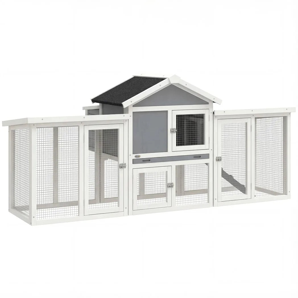 PawHut Large Wooden Chicken Coop with Nesting Box, Two Levels and Five Doors – Outdoor Poultry Hen House