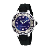 Lorus Boys Sports Analogue Quartz Watch RG235GX9 – Blue Dial, Black Rubber Strap, 50m Water Resistant