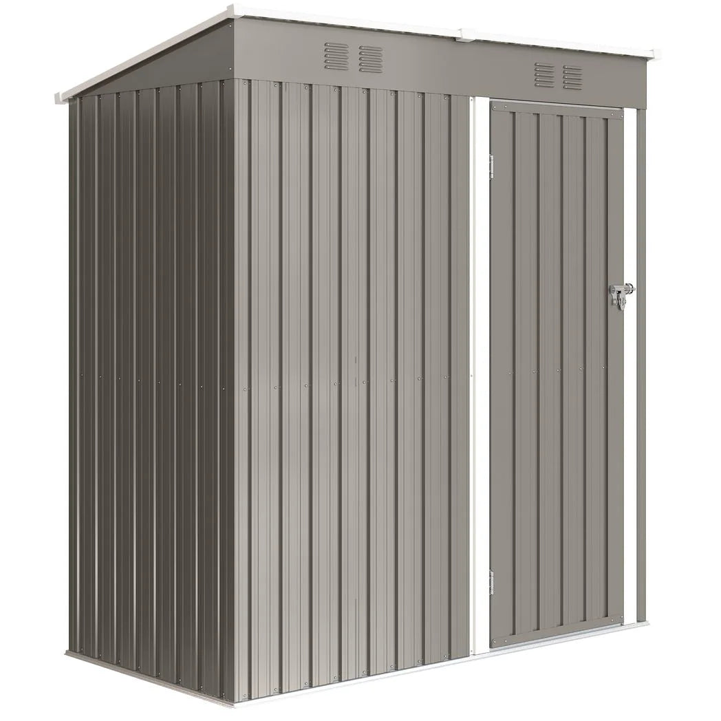 Outsunny 5 x 3ft Lean-To Metal Garden Shed with Lockable Door and Vents – Galvanised Steel, Light Grey