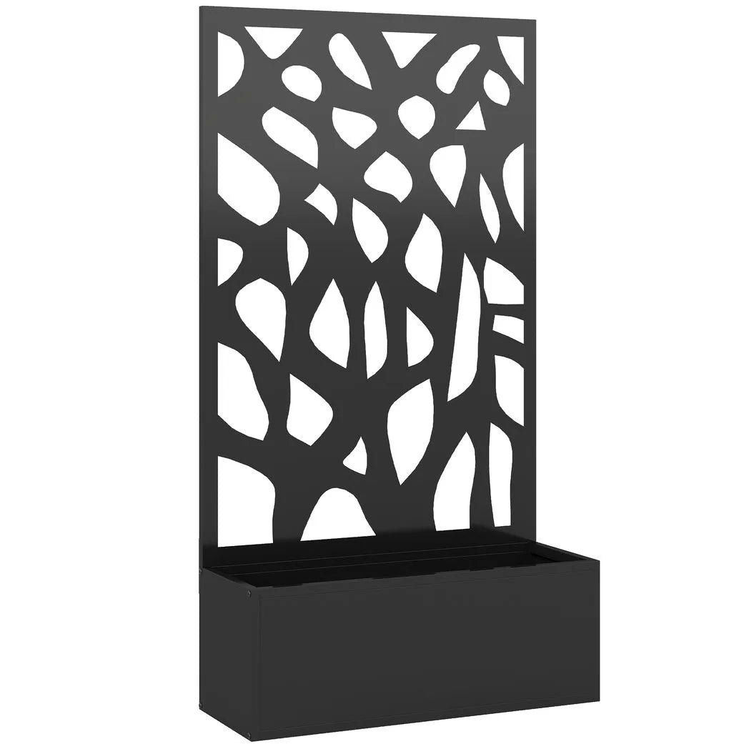 Outsunny Metal Raised Garden Bed with Trellis Privacy Screen, Planter Box for Climbing Plants, 113 x 61 x 23 cm