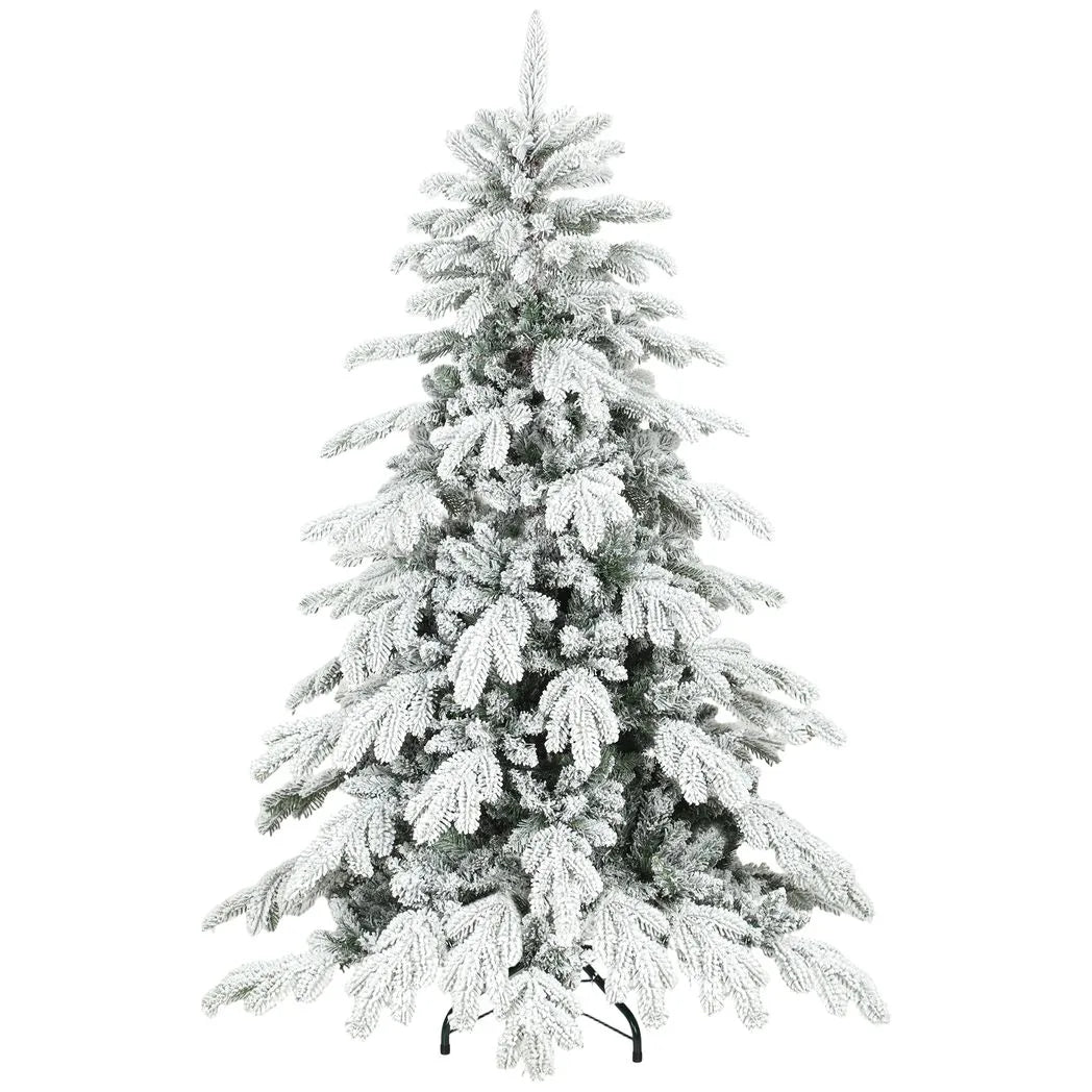 HOMCOM 5ft Snow Flocked Artificial Christmas Tree with 1020 Moulded Tips & Folding Metal Base – Green/White