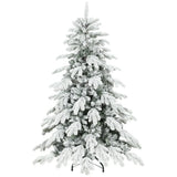 HOMCOM 5ft Snow Flocked Artificial Christmas Tree with 1020 Moulded Tips & Folding Metal Base – Green/White