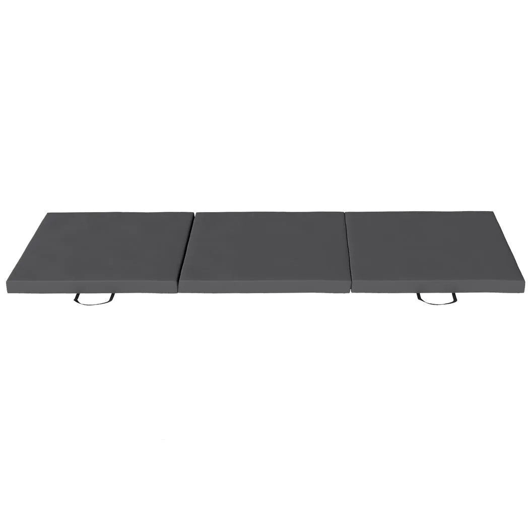 HOMCOM Tri-Fold Gymnastics Mat, 6ft Long & 5 cm Thick with Handles – Folding Exercise Crash Mat, Grey
