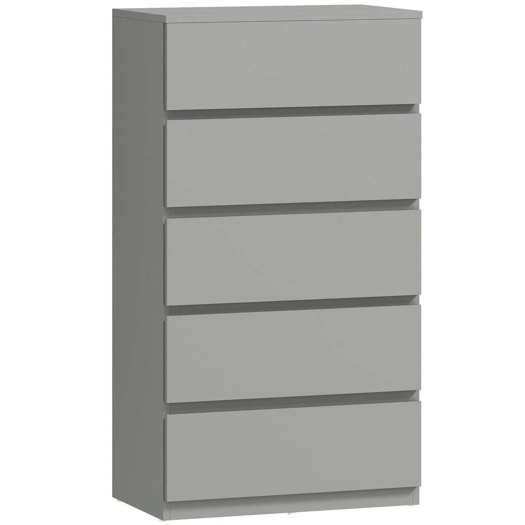 HOMCOM 5-Drawer Chest of Drawers with Soft-Close Hinges and Handle-Free Design – Modern Bedroom Storage Unit