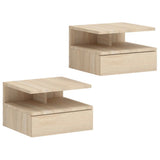 HOMCOM Set of Two Floating Bedside Tables with Handle-Free Drawer & Open Shelf – Wall-Mounted Nightstands, Oak
