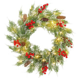 HOMCOM 60 cm Prelit Christmas Wreath with 30 Warm White LEDs and Timer – Battery-Operated Door Wreath with Realistic Branches