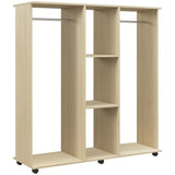 HOMCOM Mobile Open Wardrobe with Double Hanging Rails, 3 Shelves and 6 Wheels – Clothes Organiser, Natural