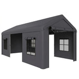 Outsunny Heavy Duty Carport 3 x 6 m – Portable Garage Canopy Tent with Galvanised Steel Frame, Doors & Windows, Dark Grey