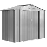 Outsunny 7 x 4ft Lockable Metal Garden Tool Shed with Foundation Kit & Sloping Roof – Light Grey